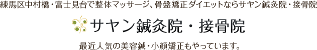 練馬区中村橋・富士見台で整体マッサージ、骨盤矯正ダイエットならサヤン鍼灸院・接骨院　サヤン鍼灸院・接骨院　最近人気の美容鍼・小顔矯正もやってます。